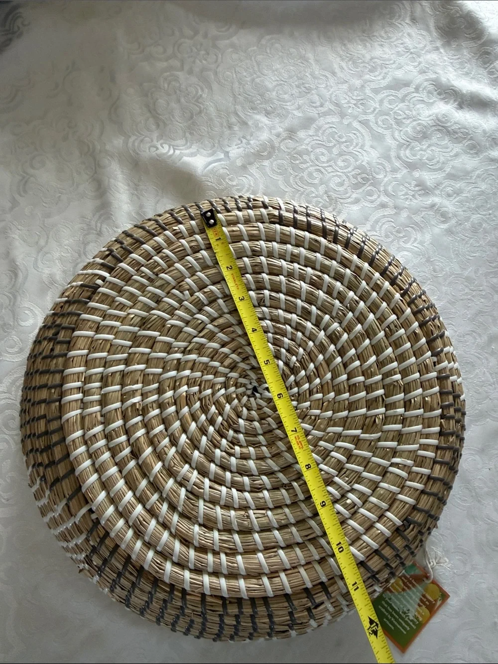 Natural Woven Basket Bowl - Tan, white & gray